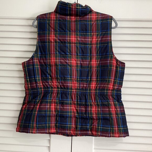 Talbots Womens Down Filled Puffer Vest Size L Gilet Multicolor Lined Plaid - Picture 6 of 13